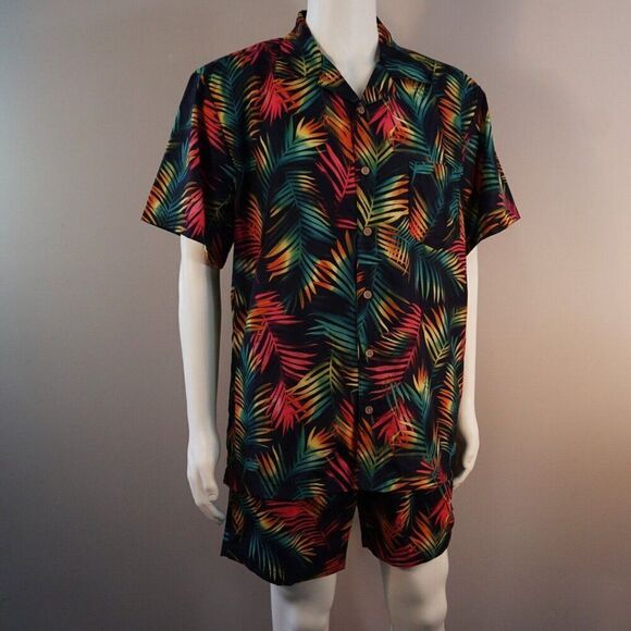 Trunks Surf And Swim Co Mens L Beachwear Shirt and Swim Short Set Feather Leaf - Picture 1 of 9